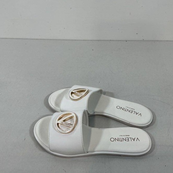 Mario Valentino Elegant White Leather Women's Flat Slide Sandals Size 7 - Picture 3 of 6